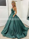 Satin V-neck Ball Gown Court Train Pockets Prom Dresses #LDB020106979