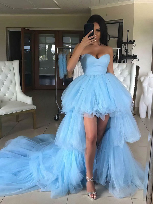 Tulle Sweetheart Princess Asymmetrical Tiered Prom Dresses #LDB020106985