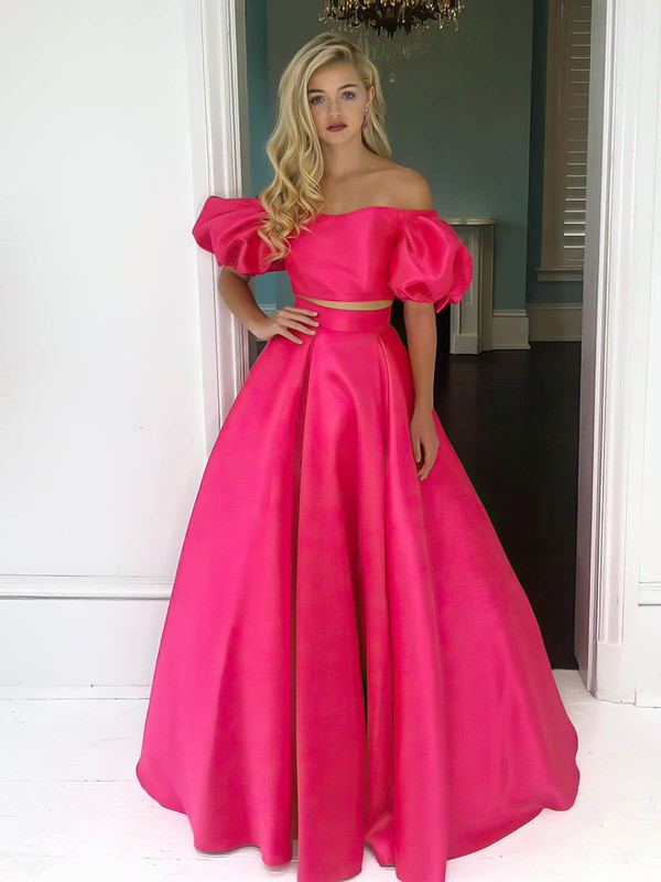 Satin Off-the-shoulder Ball Gown Floor-length Prom Dresses #LDB020106988