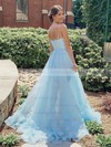 Tulle Strapless A-line Sweep Train Flower(s) Prom Dresses #LDB020107003