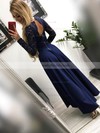 Silk-like Satin V-neck A-line Asymmetrical Lace Prom Dresses #LDB020107013