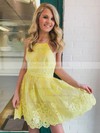 Tulle Square Neckline A-line Short/Mini Appliques Lace Prom Dresses #LDB020107014