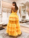 Tulle V-neck Princess Sweep Train Tiered Prom Dresses #LDB020107018
