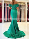 Silk-like Satin Off-the-shoulder Trumpet/Mermaid Sweep Train Ruffles Prom Dresses #LDB020107019