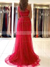 Tulle One Shoulder A-line Sweep Train Beading Prom Dresses #LDB020107020