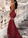 Lace V-neck Trumpet/Mermaid Sweep Train Crystal Detailing Prom Dresses #LDB020107022