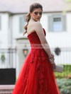 Tulle Strapless A-line Court Train Beading Prom Dresses #LDB020107033