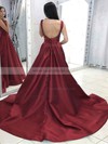 Satin V-neck Ball Gown Court Train Beading Prom Dresses #LDB020107059
