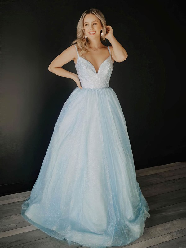 Glitter V-neck Ball Gown Sweep Train Beading Prom Dresses #LDB020107080