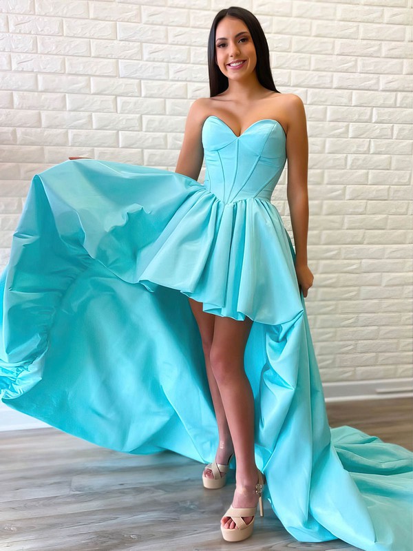 Silk-like Satin Strapless A-line Asymmetrical Prom Dresses #LDB020107083