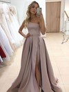 Satin One Shoulder A-line Sweep Train Sashes / Ribbons Prom Dresses #LDB020107089