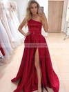 Satin One Shoulder A-line Sweep Train Sashes / Ribbons Prom Dresses #LDB020107089
