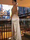 Silk-like Satin Cowl Neck Sheath/Column Floor-length Ruffles Prom Dresses #LDB020107092