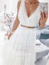 Chiffon V-neck A-line Tea-length Sashes / Ribbons Prom Dresses #LDB020107097