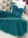 Tulle V-neck A-line Knee-length Beading Prom Dresses #LDB020107102