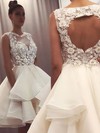 Chiffon Scoop Neck A-line Short/Mini Appliques Lace Prom Dresses #LDB020107108