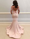 Stretch Crepe Off-the-shoulder Trumpet/Mermaid Sweep Train Bow Prom Dresses #LDB020107117