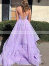 Glitter V-neck Ball Gown Sweep Train Tiered Prom Dresses #LDB020107129