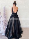 Tulle V-neck Ball Gown Sweep Train Appliques Lace Prom Dresses #LDB020107134