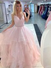 Tulle V-neck Ball Gown Sweep Train Sashes / Ribbons Prom Dresses #LDB020107159