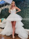 Glitter V-neck Ball Gown Asymmetrical Tiered Prom Dresses #LDB020107164