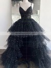 Glitter V-neck Ball Gown Asymmetrical Tiered Prom Dresses #LDB020107164