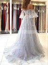 Tulle Off-the-shoulder A-line Sweep Train Sashes / Ribbons Prom Dresses #LDB020107169