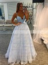 Satin Tulle V-neck Ball Gown Sweep Train Beading Prom Dresses #LDB020107172