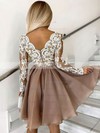 Lace Chiffon Scalloped Neck A-line Short/Mini Prom Dresses #LDB020107178