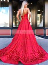 Satin V-neck Ball Gown Court Train Beading Prom Dresses #LDB020107183