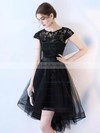 Tulle Scoop Neck A-line Asymmetrical Appliques Lace Prom Dresses #LDB020107197