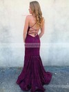 Lace V-neck Trumpet/Mermaid Sweep Train Beading Prom Dresses #LDB020107199