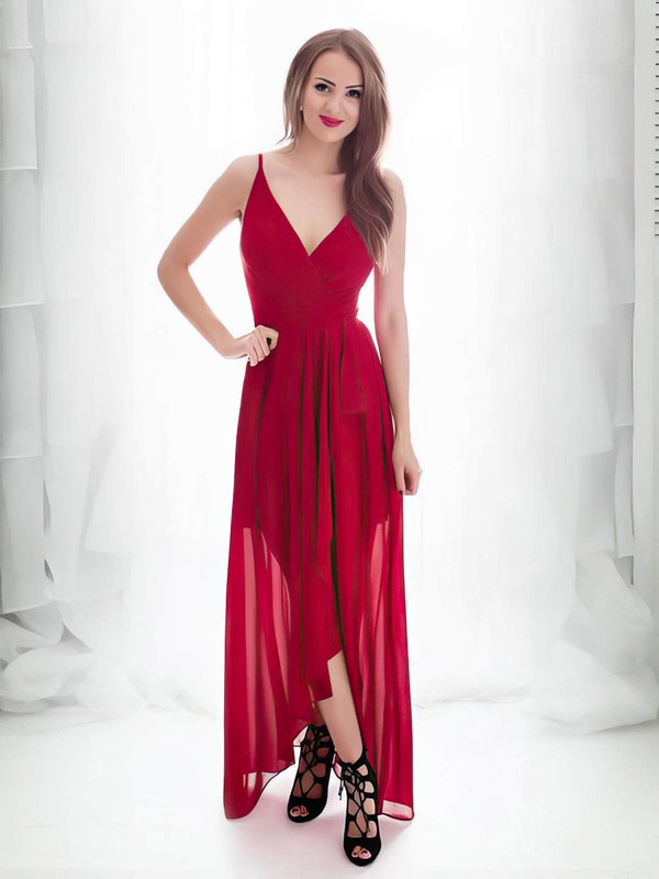 Chiffon V-neck A-line Asymmetrical Ruffles Prom Dresses #LDB020107203