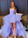 Glitter Strapless A-line Asymmetrical Tiered Prom Dresses #LDB020107210