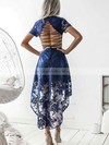 Lace V-neck A-line Asymmetrical Pearl Detailing Prom Dresses #LDB020107211