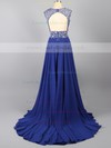 Designer Sweep Train Chiffon Tulle with Crystal Detailing Scoop Neck Open Back Prom Dresses #LDB02016110