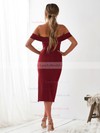Stretch Crepe Off-the-shoulder Sheath/Column Tea-length Split Front Prom Dresses #LDB020107225