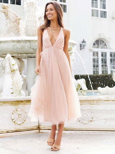 Tulle V-neck A-line Ankle-length Prom Dresses #LDB020107230