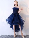 Organza Strapless A-line Asymmetrical Appliques Lace Prom Dresses #LDB020107235