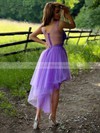 Tulle V-neck A-line Asymmetrical Pearl Detailing Prom Dresses #LDB020107236