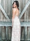 Lace V-neck A-line Floor-length Split Front Bridesmaid Dresses #LDB01013832