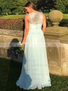Chiffon Scoop Neck A-line Sweep Train Appliques Lace Bridesmaid Dresses #LDB01013857