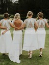 Silk-like Satin Scoop Neck A-line Asymmetrical Appliques Lace Bridesmaid Dresses #LDB01013859