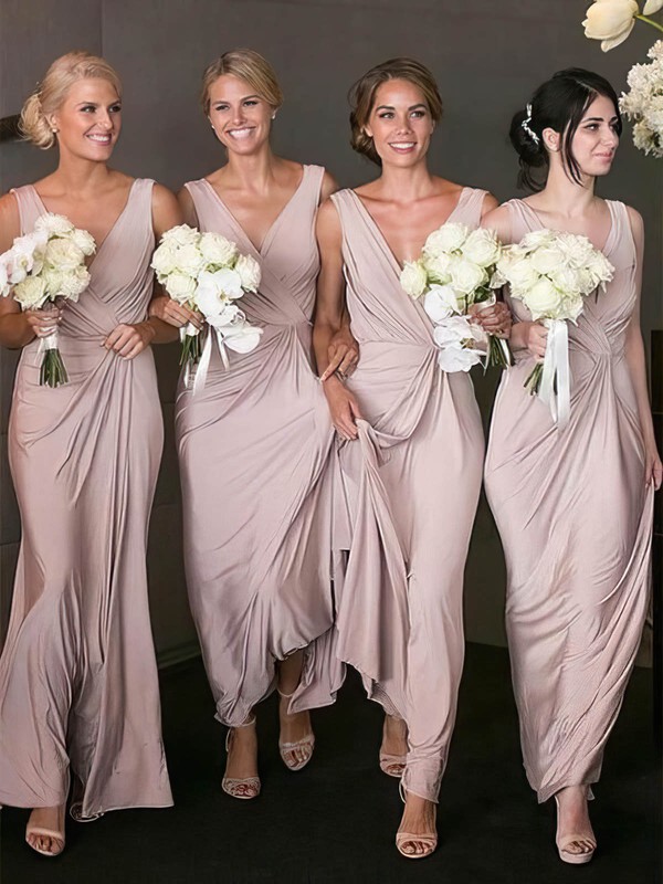 Silk-like Satin V-neck A-line Floor-length Ruffles Bridesmaid Dresses #LDB01013867