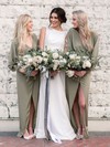 Silk-like Satin V-neck A-line Floor-length Split Front Bridesmaid Dresses #LDB01013874