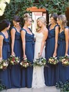 Chiffon V-neck A-line Sweep Train Sashes / Ribbons Bridesmaid Dresses #LDB01013875