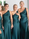 Silk-like Satin One Shoulder A-line Sweep Train Bridesmaid Dresses #LDB01013883