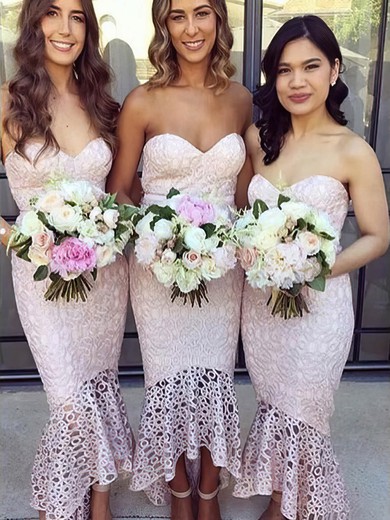 Lace Sweetheart Trumpet/Mermaid Asymmetrical Bridesmaid Dresses #LDB01014125