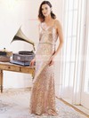 Glitter V-neck Trumpet/Mermaid Sweep Train Bridesmaid Dresses #LDB01014143