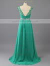 New Sweep Train Green Chiffon with Appliques Lace Backless Scoop Neck Prom Dresses #LDB02016114